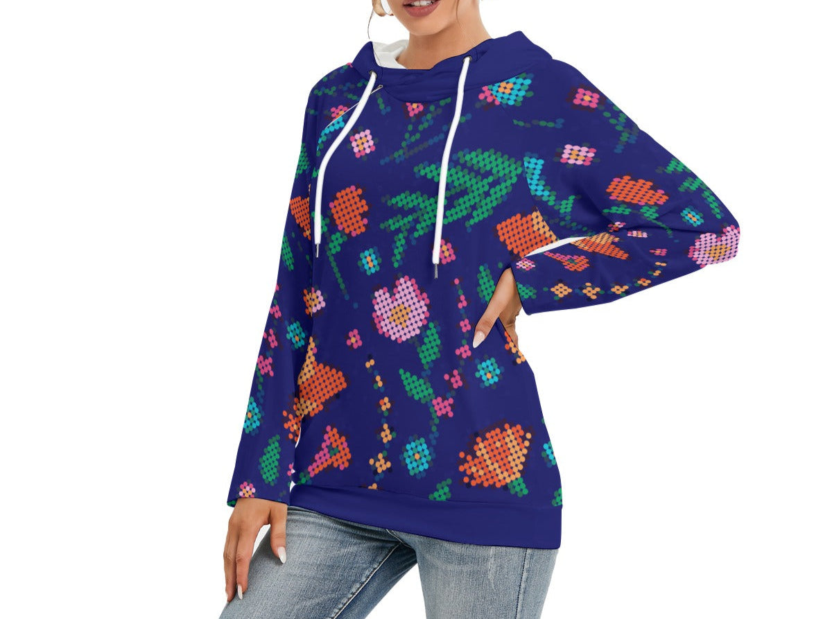 Métis Digital Dotted Floral Double Hooded Lightweight Sweater