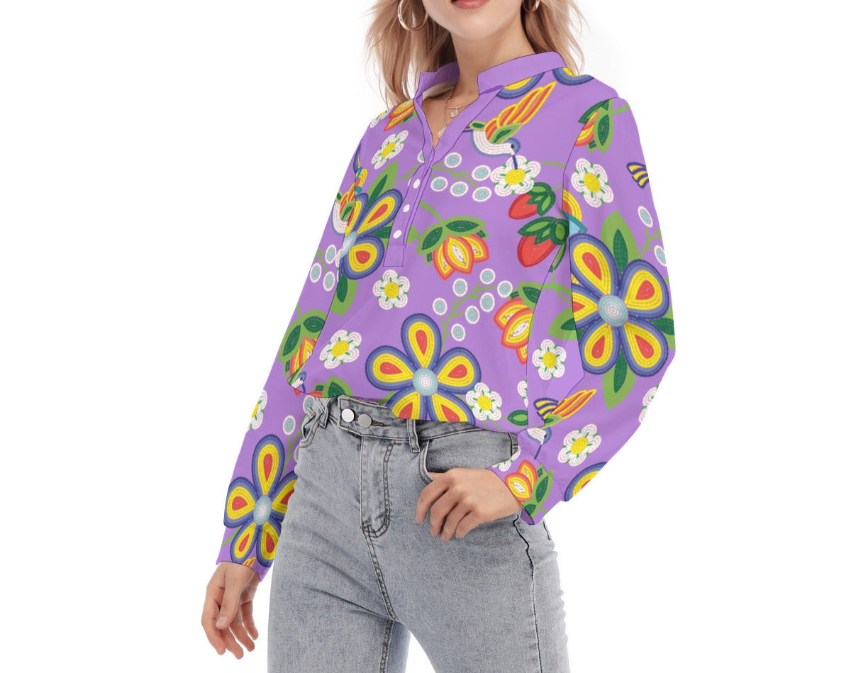 Métis Lavender Floral Beaded Long Sleeve Blouse