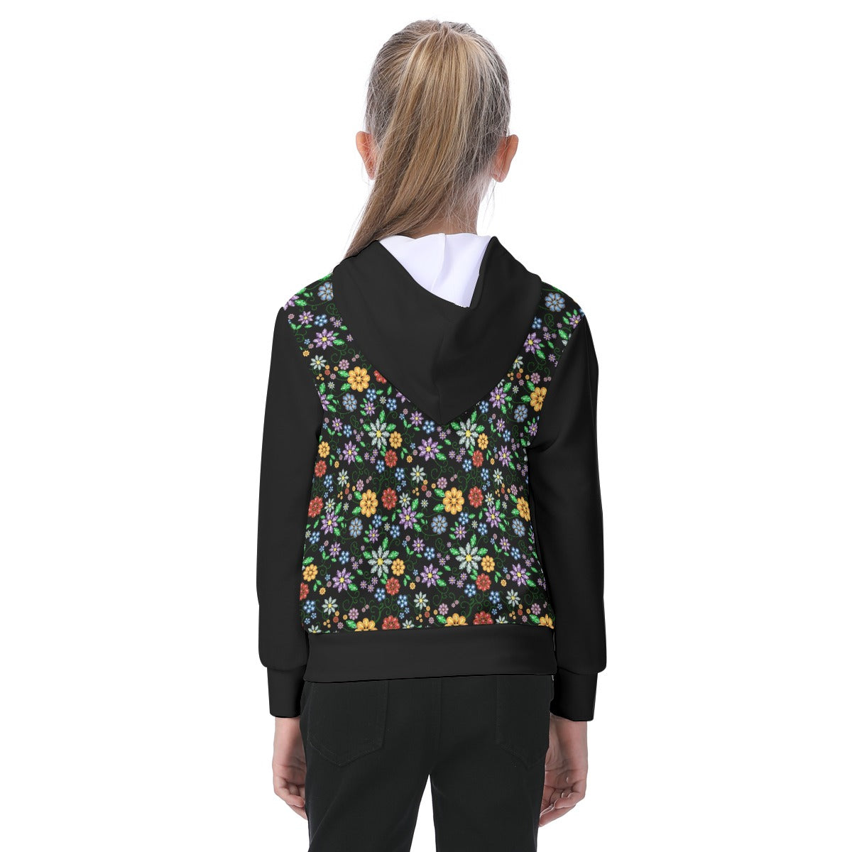 Métis Inspired Floral Beaded Fleece Pullover Hoodie