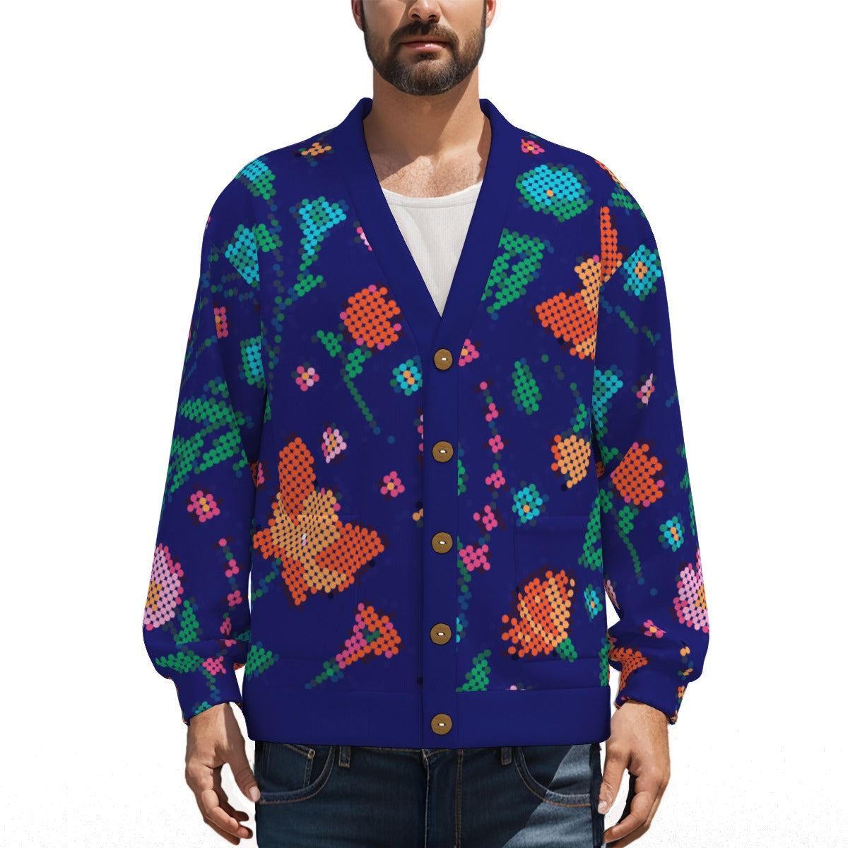 Unisex Métis Digital Dotted Floral Fleece Cardigan