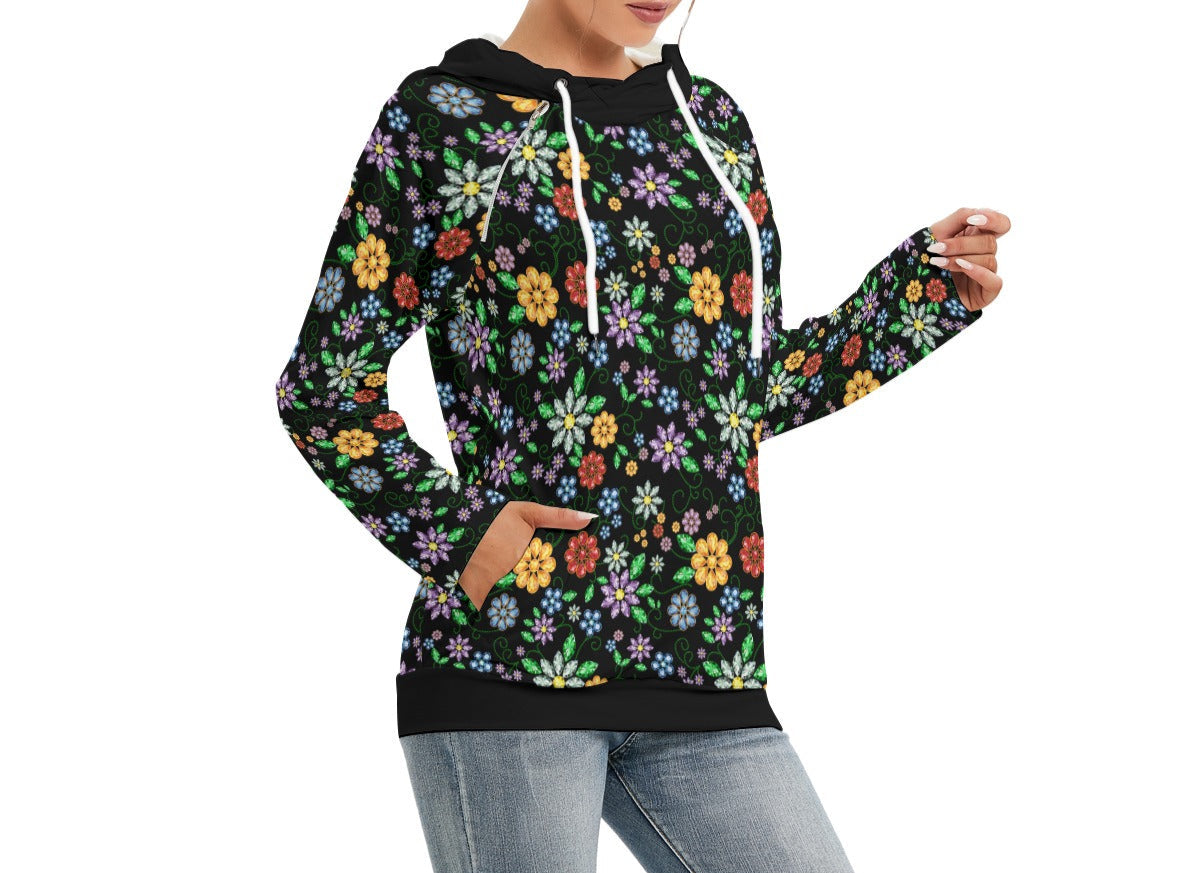 Métis Inspired Floral Beaded Double Hooded Lightweight Sweater