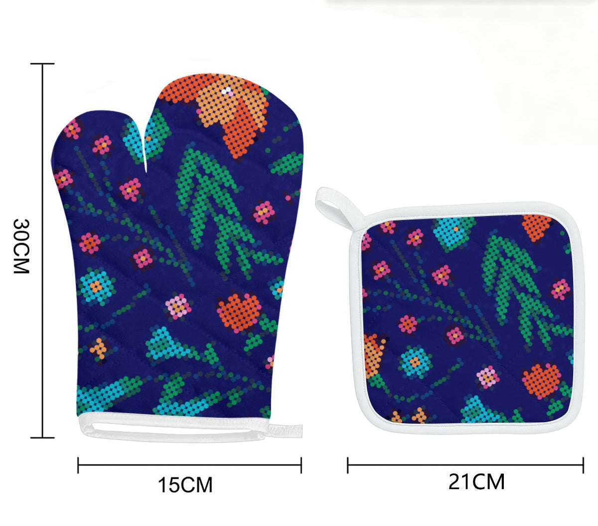 Métis Digital Dotted Floral Oven Mitt & Pot Holder Set