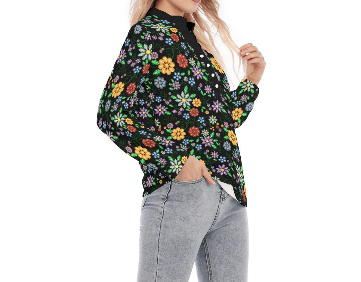 Métis Inspired Floral Beaded Long Sleeve Blouse