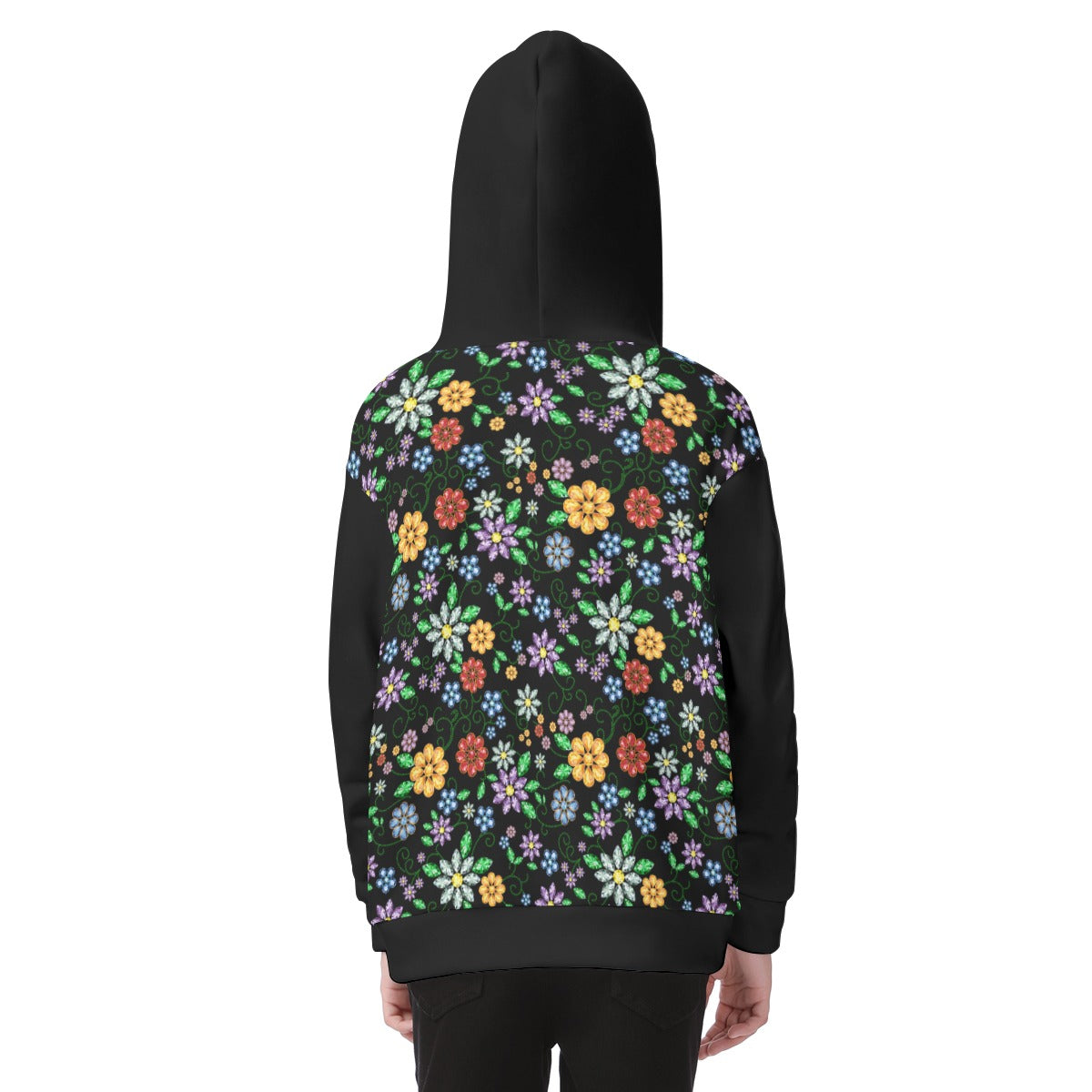 Métis Inspired Floral Beaded Fleece Zip Hoodie