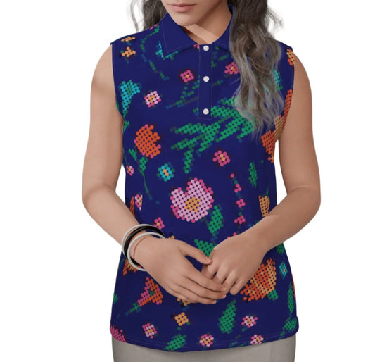 Women's Métis Digital Dotted Floral Sleeveless Polo