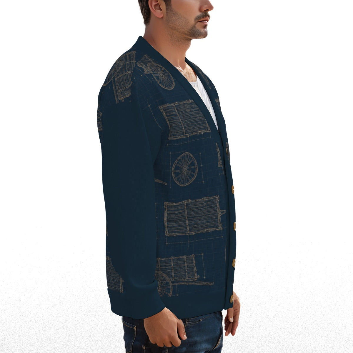 Red River Cart Blueprint Fleece Cardigan
