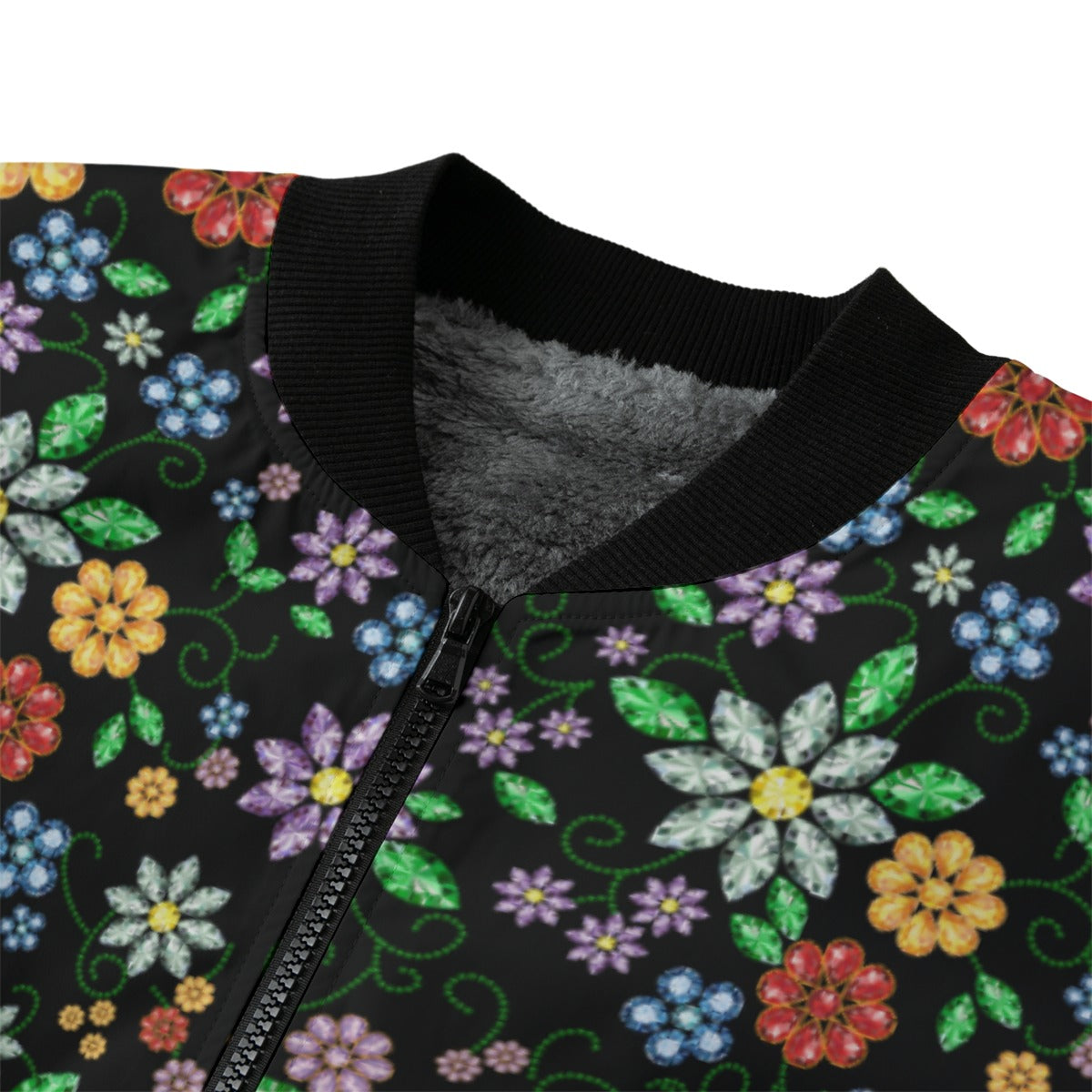 Métis Inspired Floral Beaded Fleece Bomber Jacket