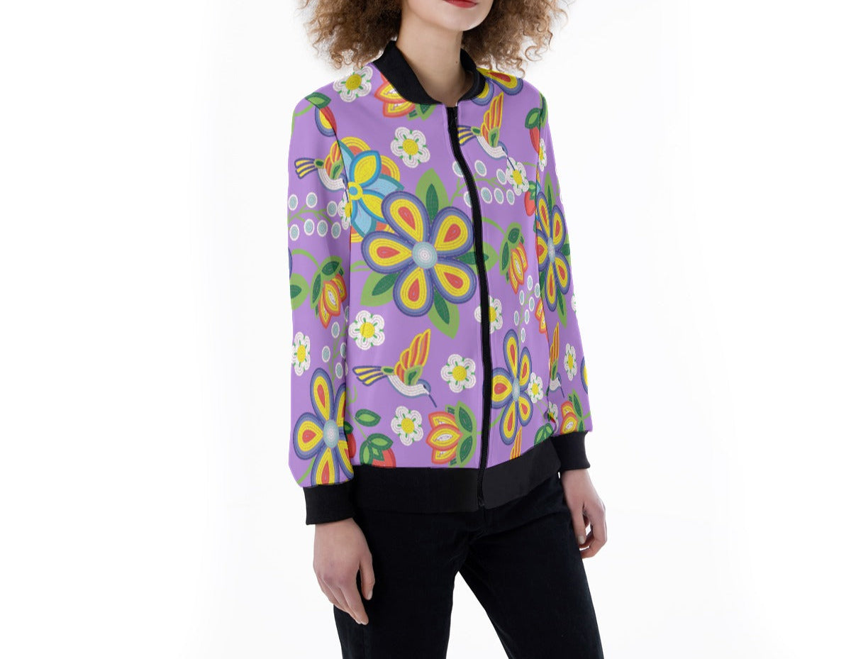 Métis Lavender Floral Beaded Light Ribbed Jacket