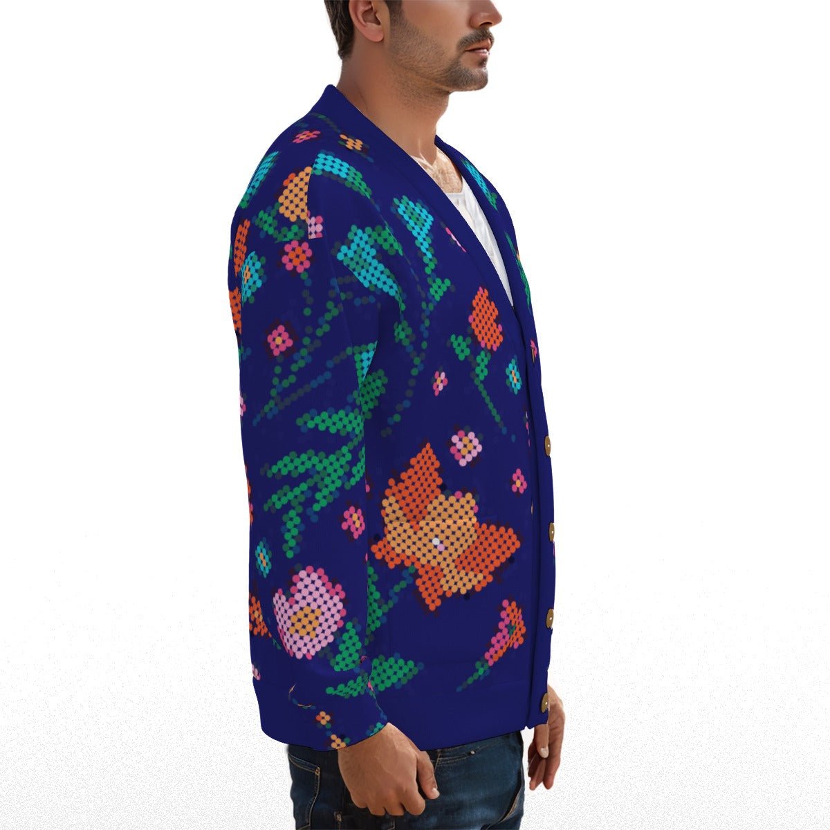 Unisex Métis Digital Dotted Floral Fleece Cardigan