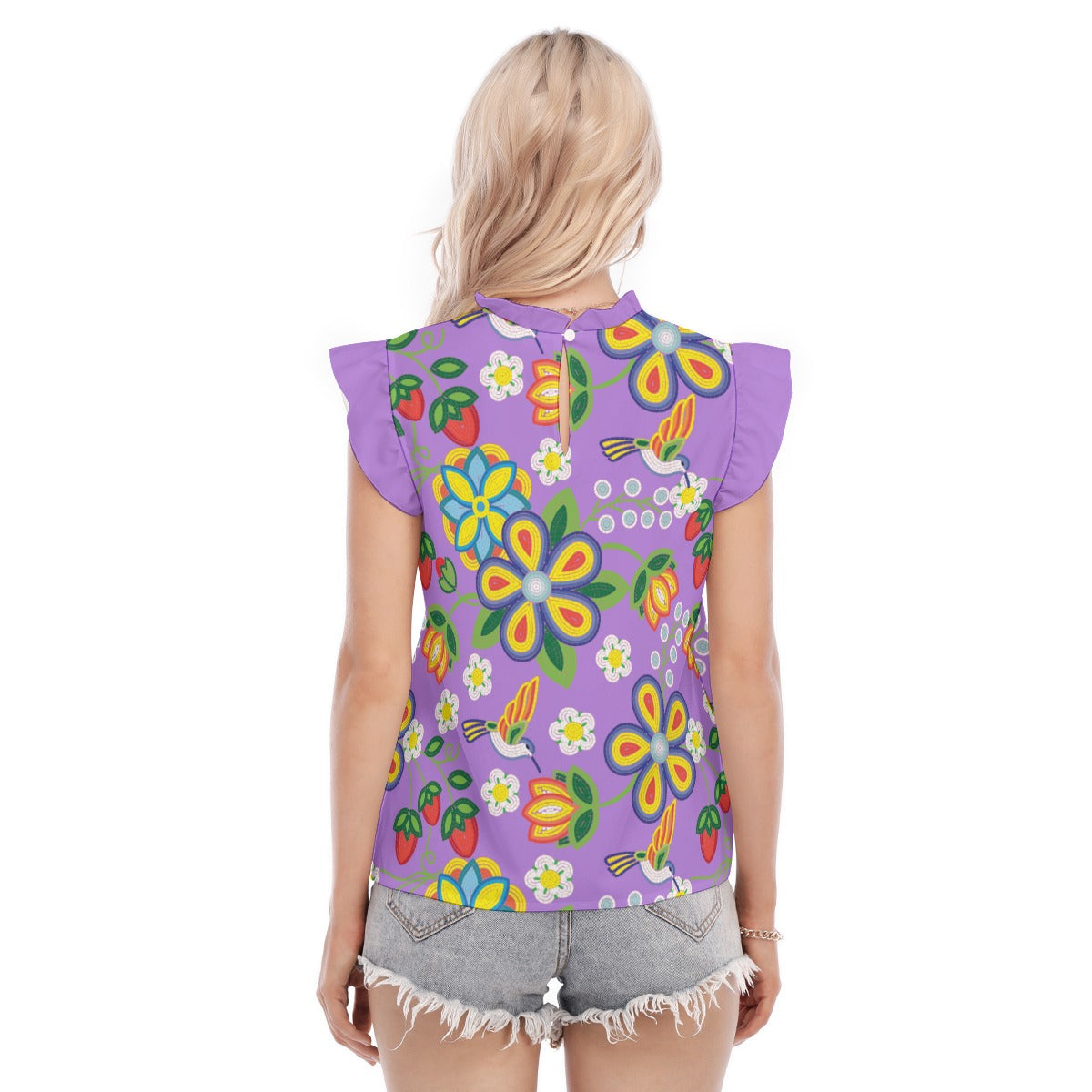 Women's Métis Lavender Floral Beaded Ruffle Blouse