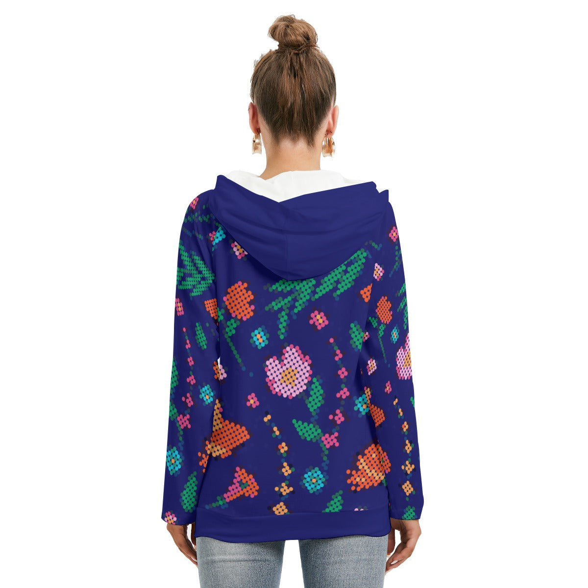 Métis Digital Dotted Floral Double Hooded Lightweight Sweater
