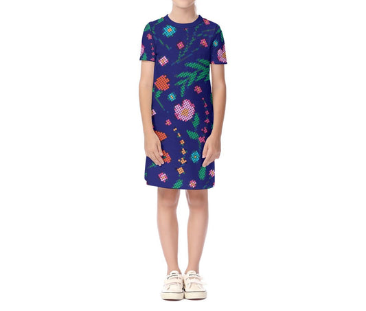 Children's Métis Digital Dotted Floral Short Sleeve Dress