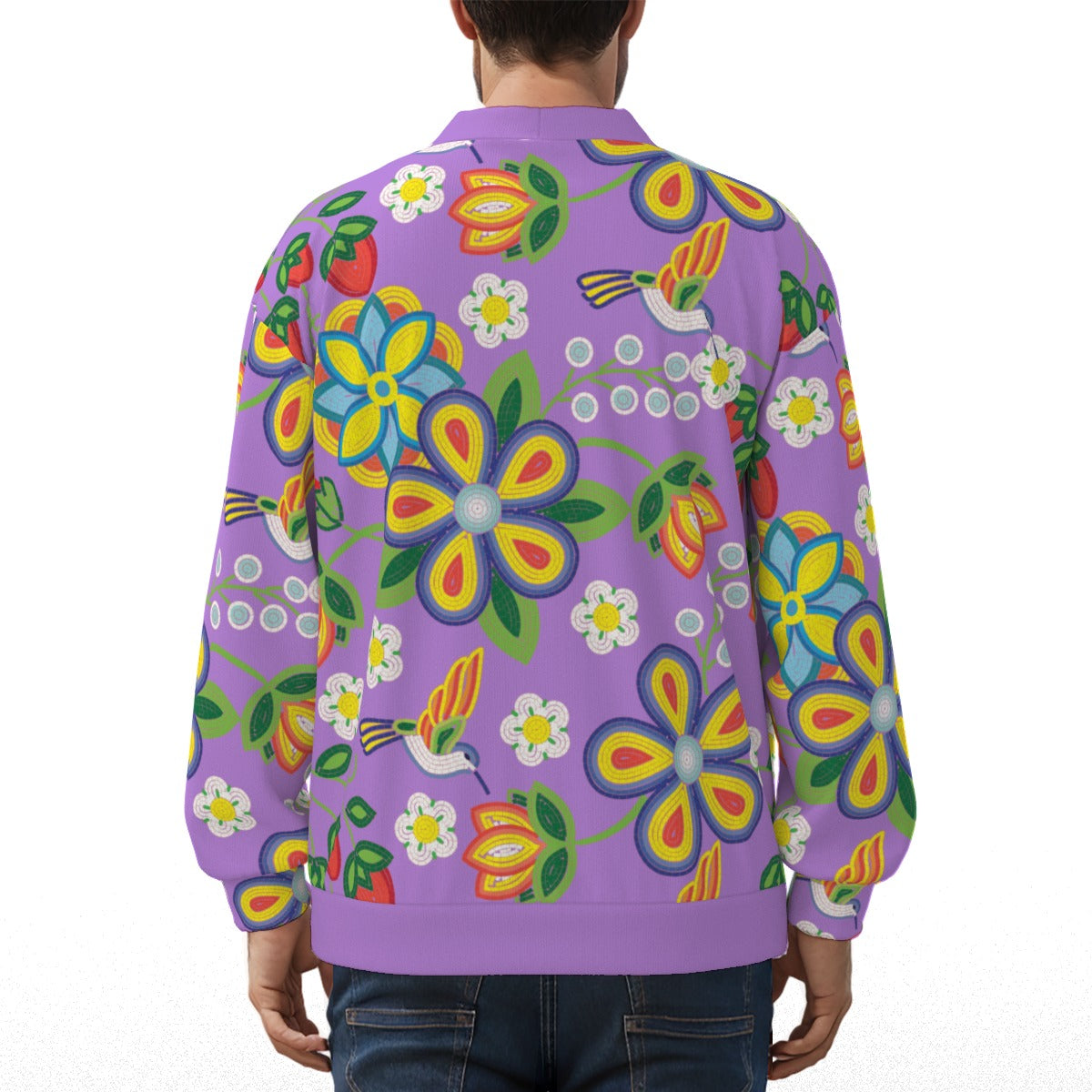 Unisex Métis Lavender Floral Beaded Fleece Cardigan