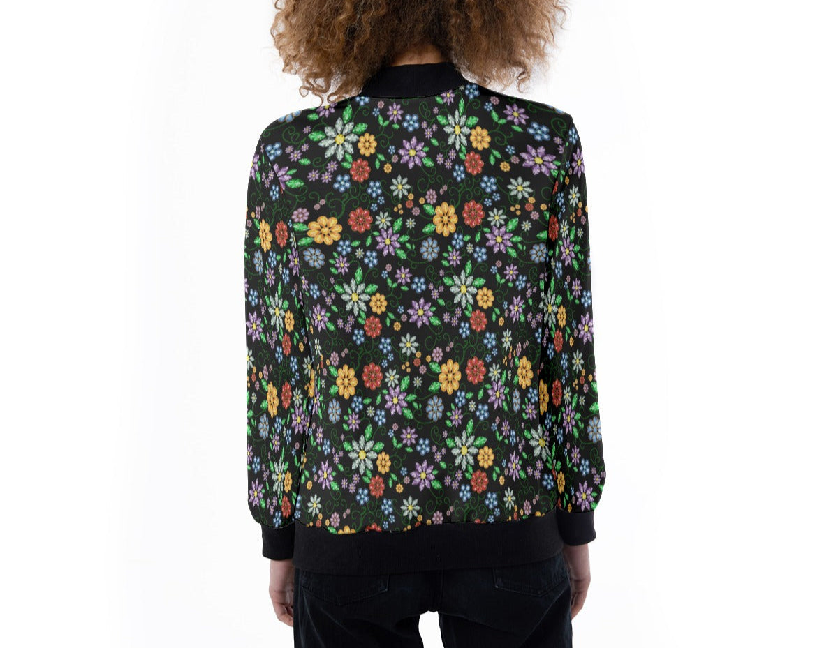 Métis Inspired Floral Beaded Light Ribbed Jacket