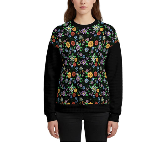Métis Inspired Floral Beaded Waffle Knit Sweatshirt