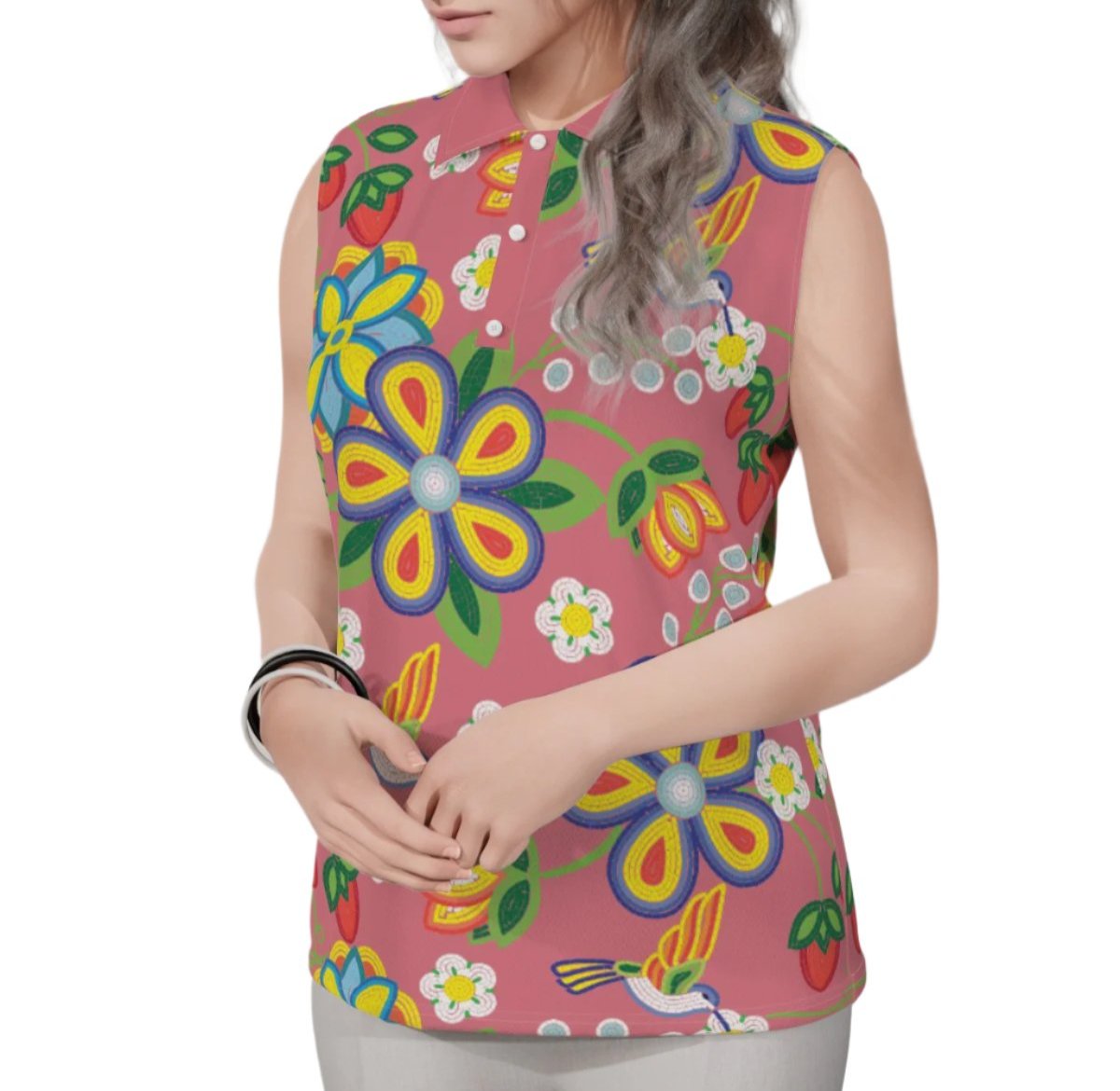 Women's Métis Floral Beaded Sleeveless Polo