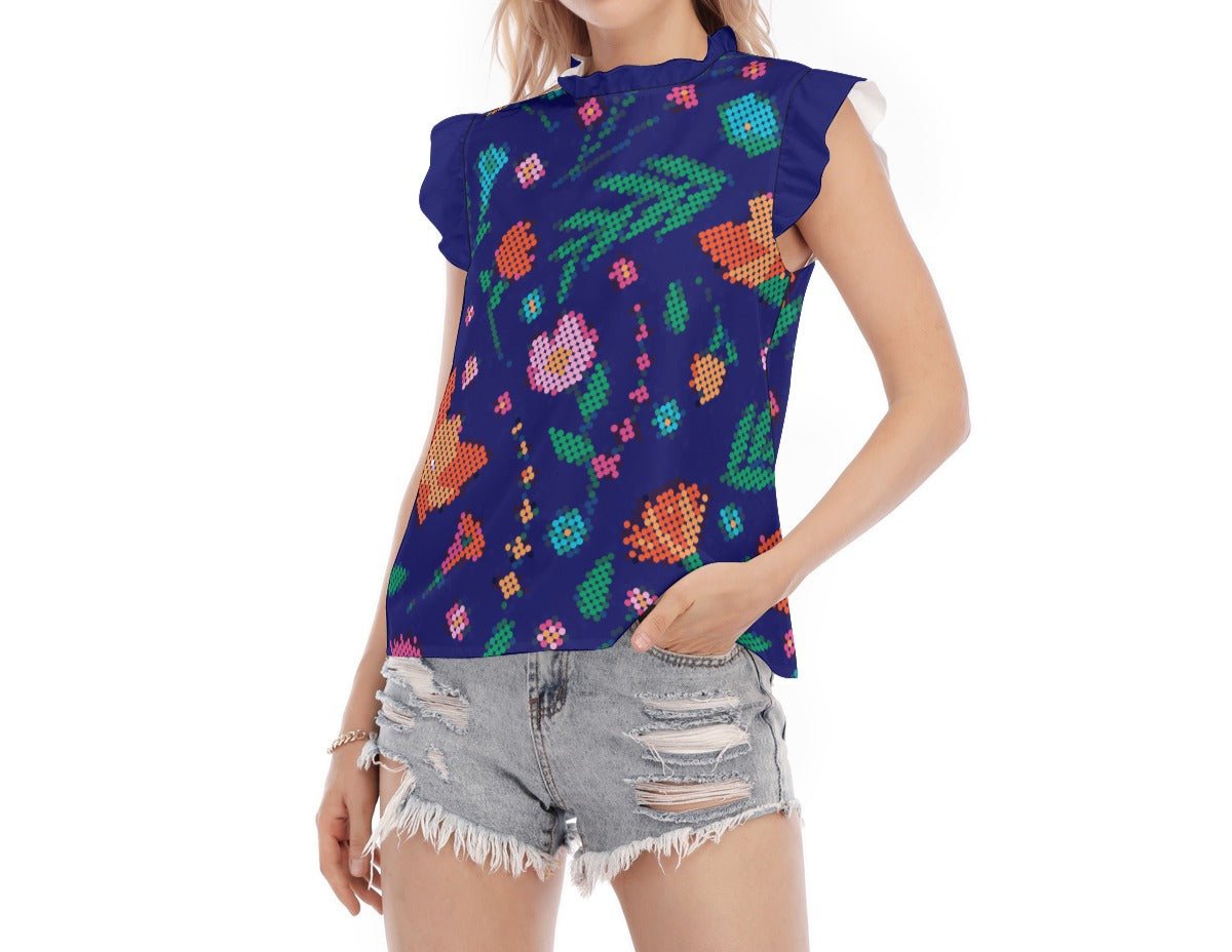 Women's Métis Digital Dotted Floral Ruffle Blouse