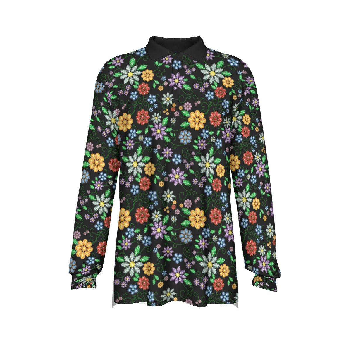 Métis Inspired Floral Beaded Long Sleeve Polo