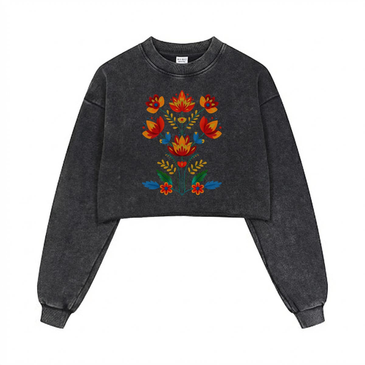 Floral Cropped Distressed Sweatshirt