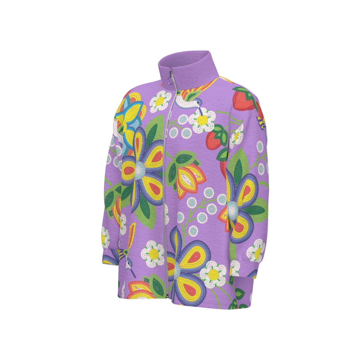 Unisex Métis Lavender Floral Beaded Zipper Sweater Jacket