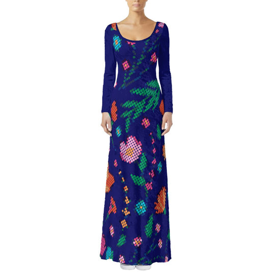 Métis Digital Dotted Floral Velvet Maxi Dress