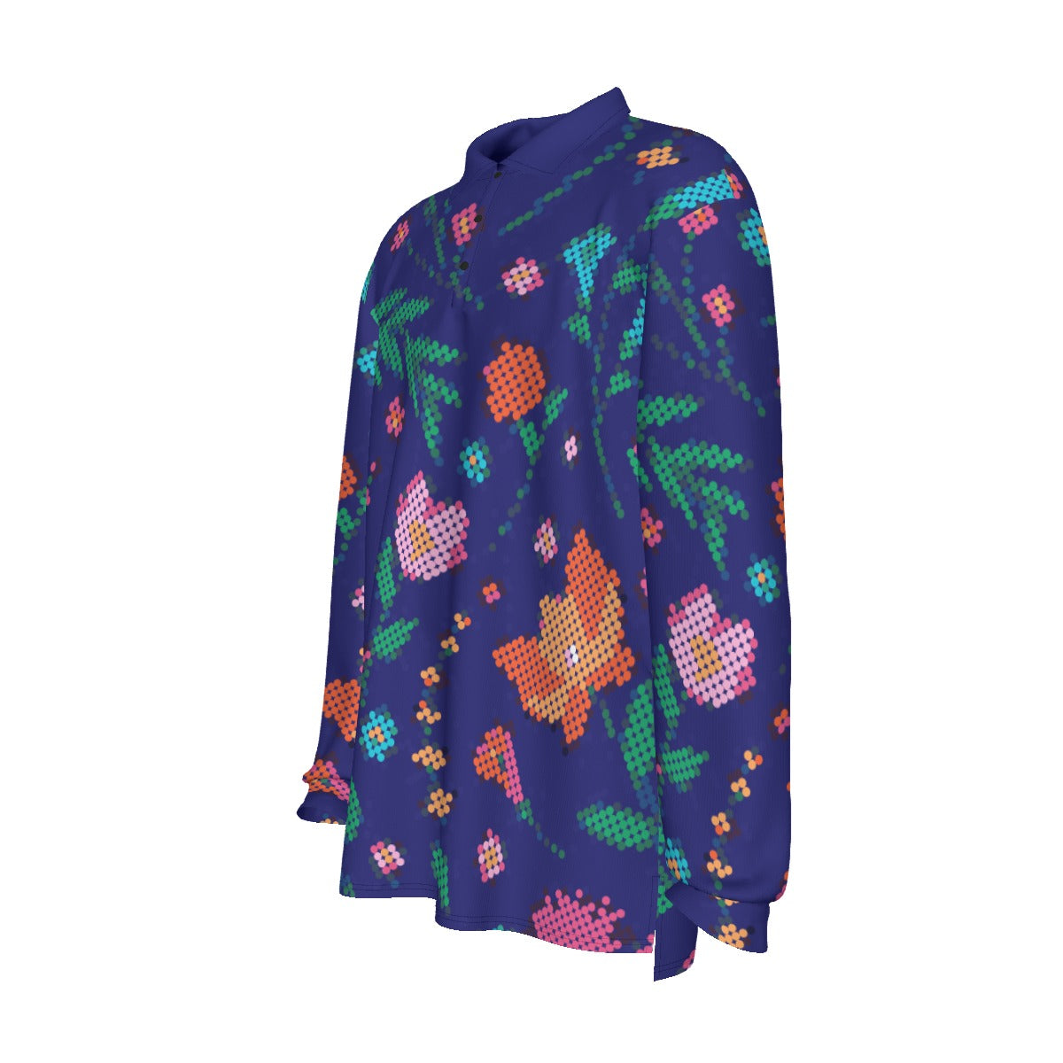 Métis Digital Dotted Floral Long Sleeve Polo