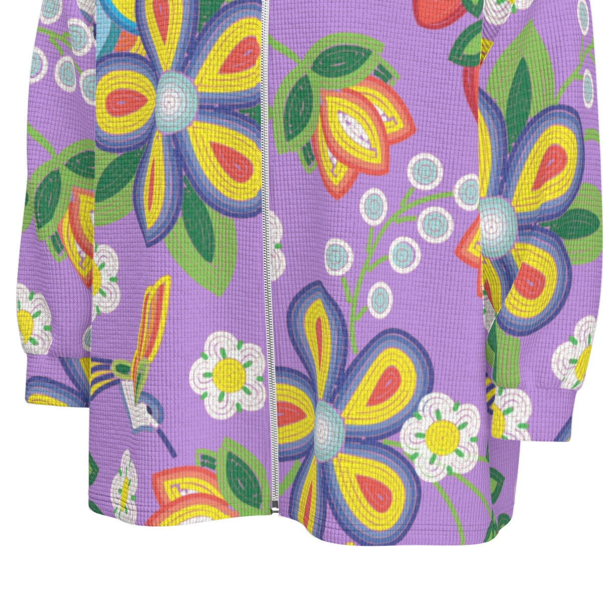 Unisex Métis Lavender Floral Beaded Zipper Sweater Jacket