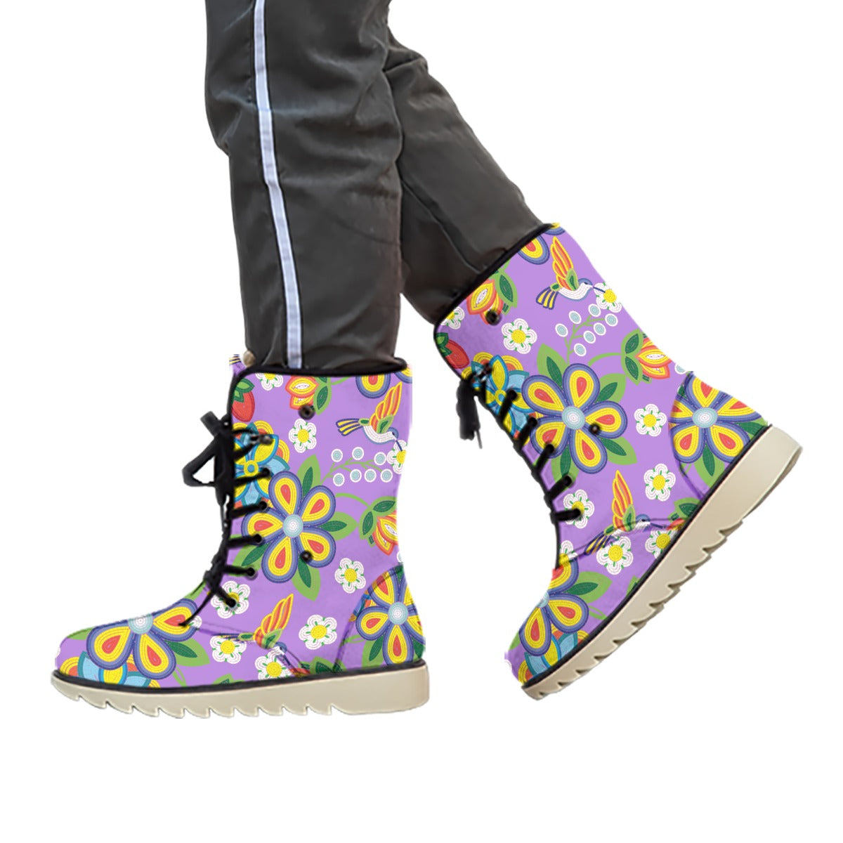 Women's Métis Lavender Floral Beaded Print Plush Boots