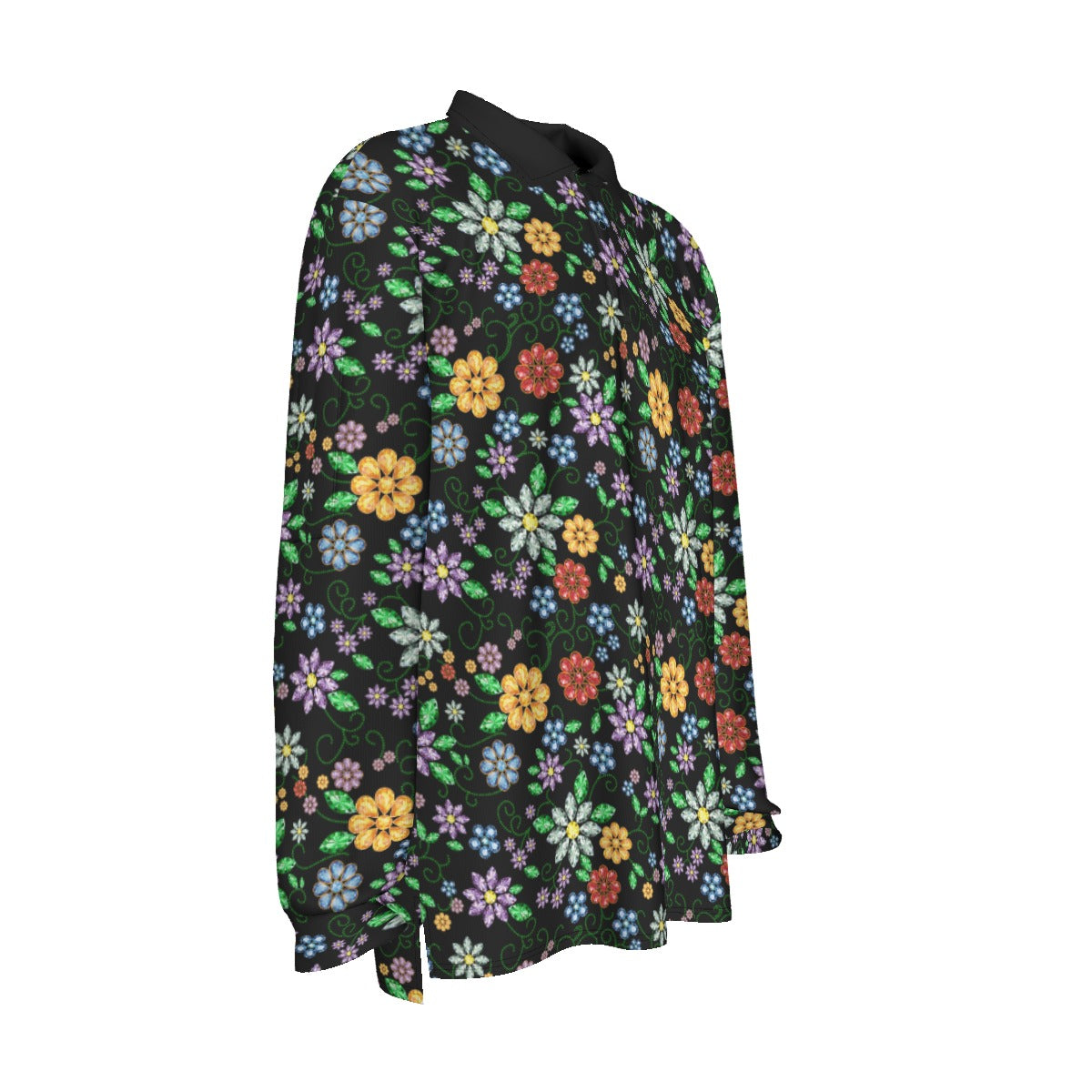 Métis Inspired Floral Beaded Long Sleeve Polo