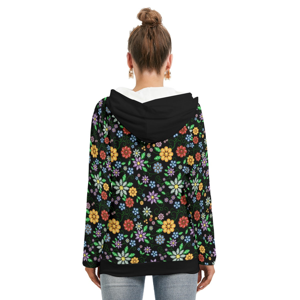 Métis Inspired Floral Beaded Double Hooded Lightweight Sweater