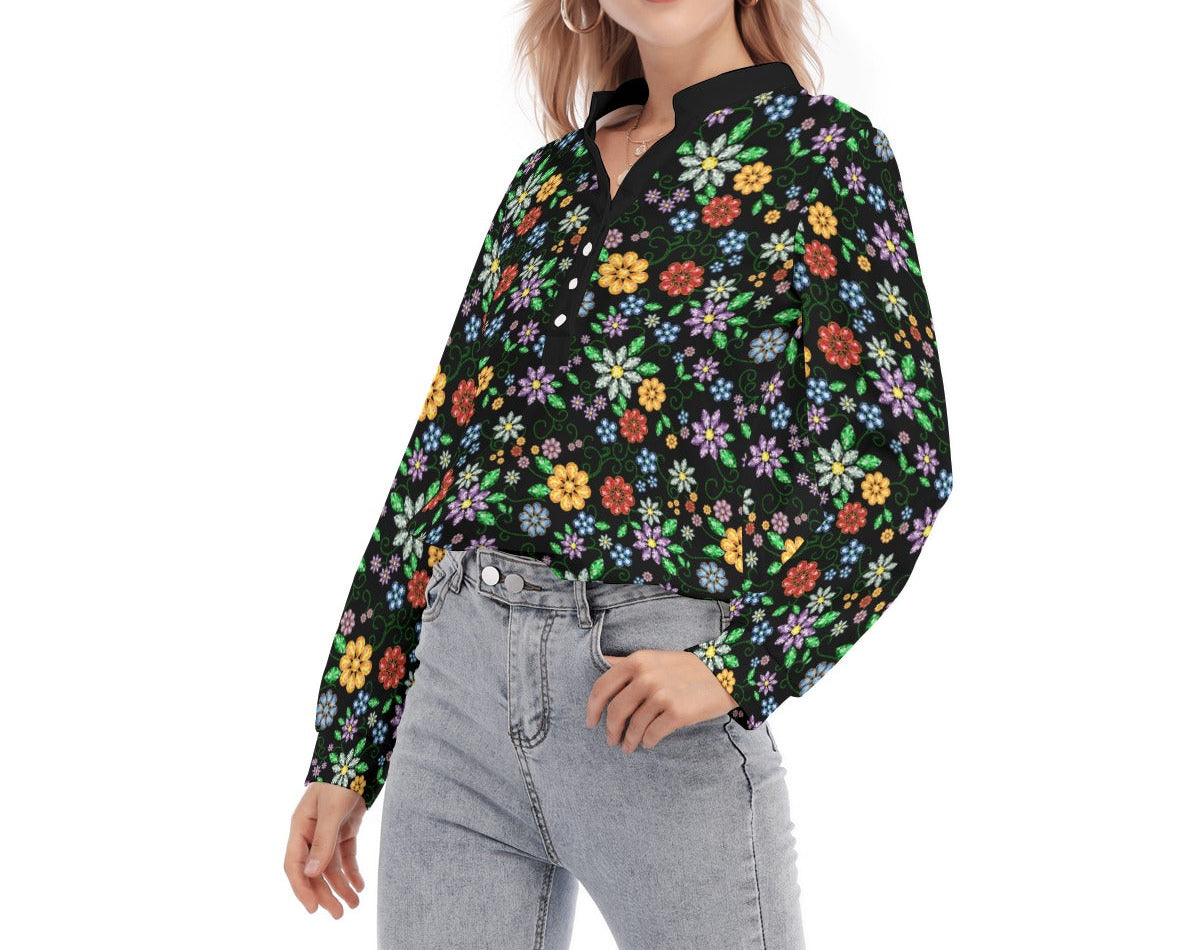 Métis Inspired Floral Beaded Long Sleeve Blouse