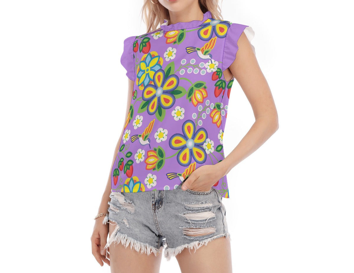 Women's Métis Lavender Floral Beaded Ruffle Blouse
