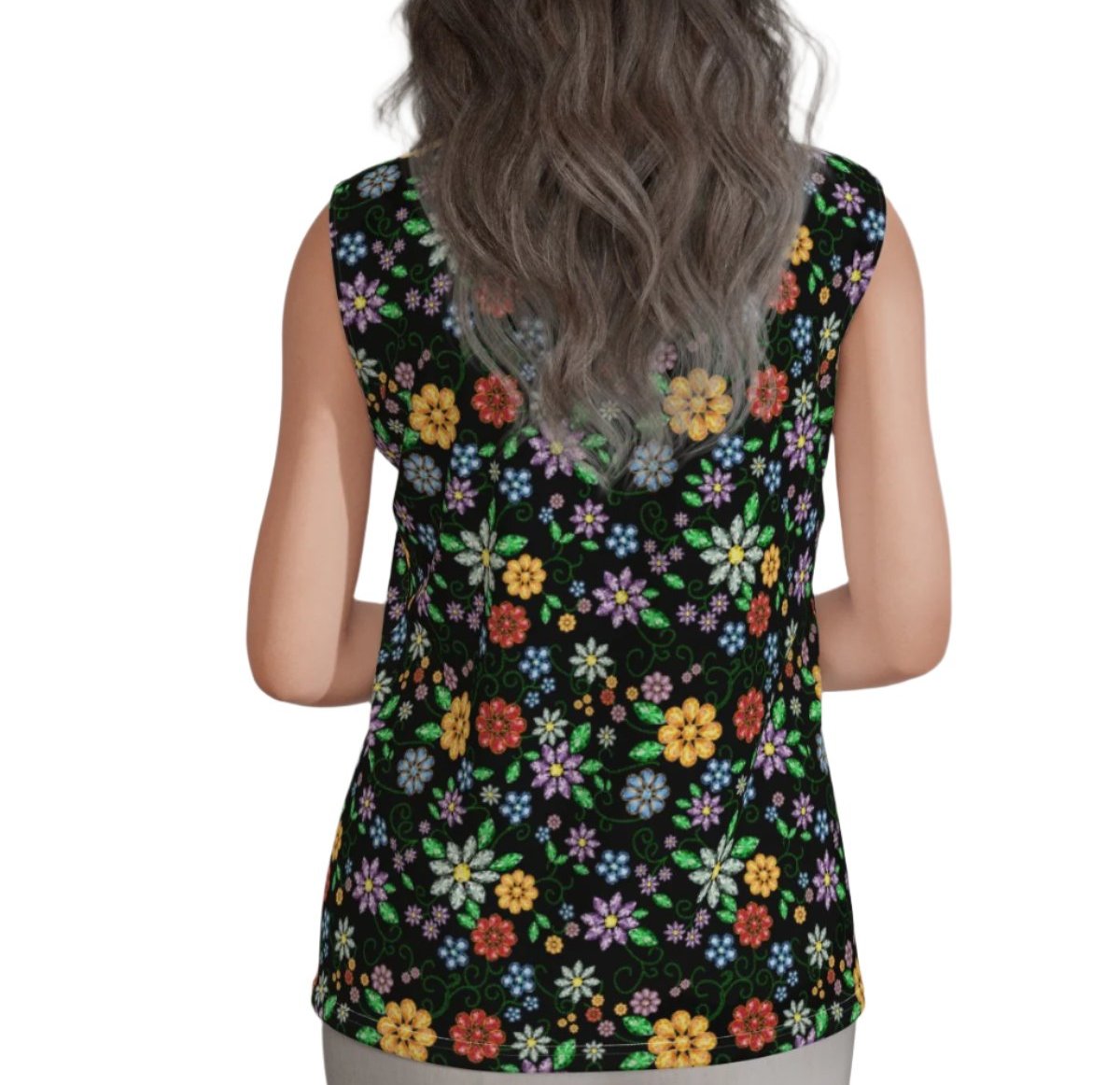 Women's Métis Inspired Floral Beaded Sleeveless Polo