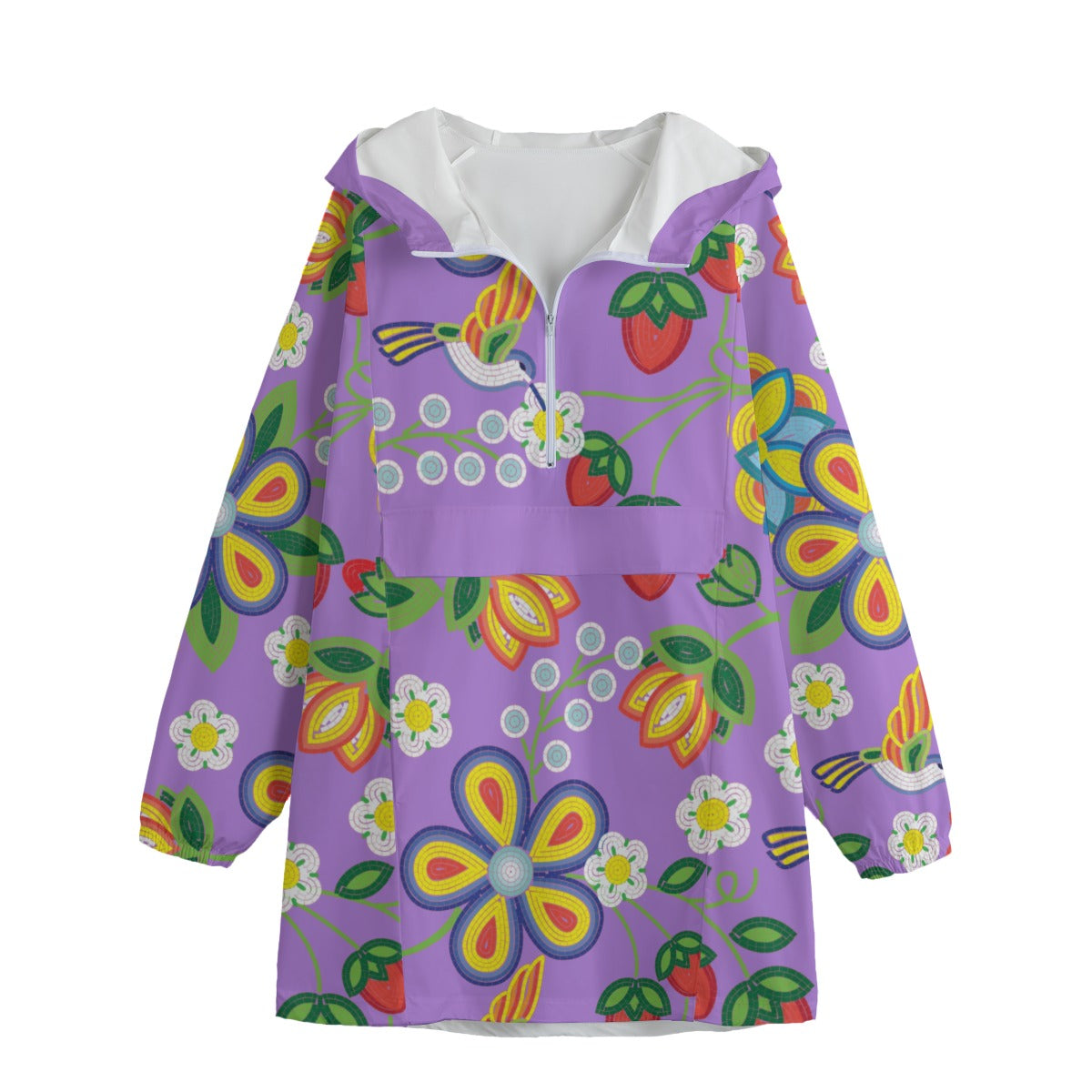 Unisex Métis Lavender Floral Beaded Windbreaker Rain Coat