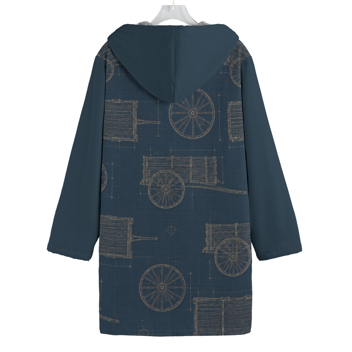 Red River Cart Blueprint Canvas Fleece Jacket