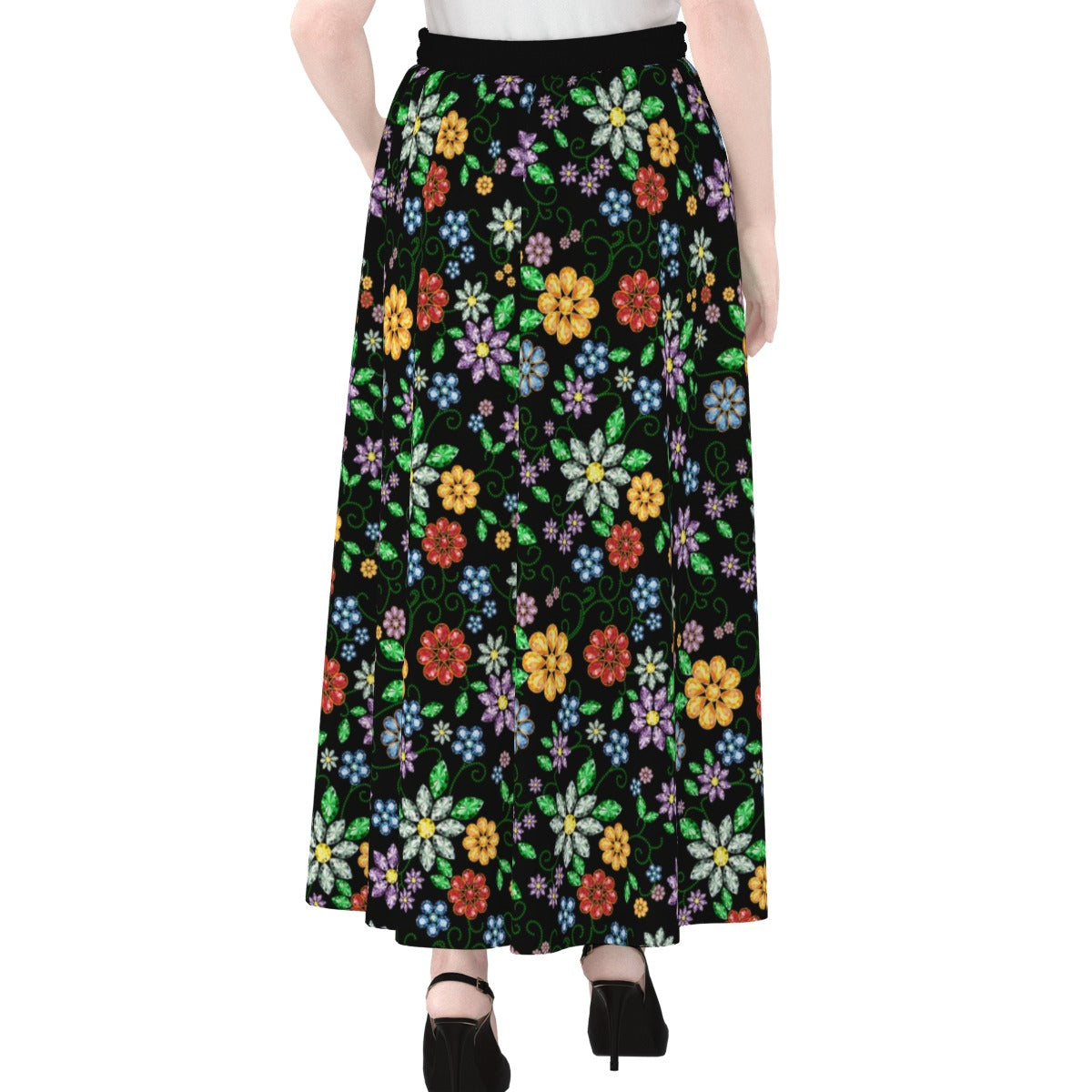 Métis Inspired Floral Beaded Lined Maxi Skirt