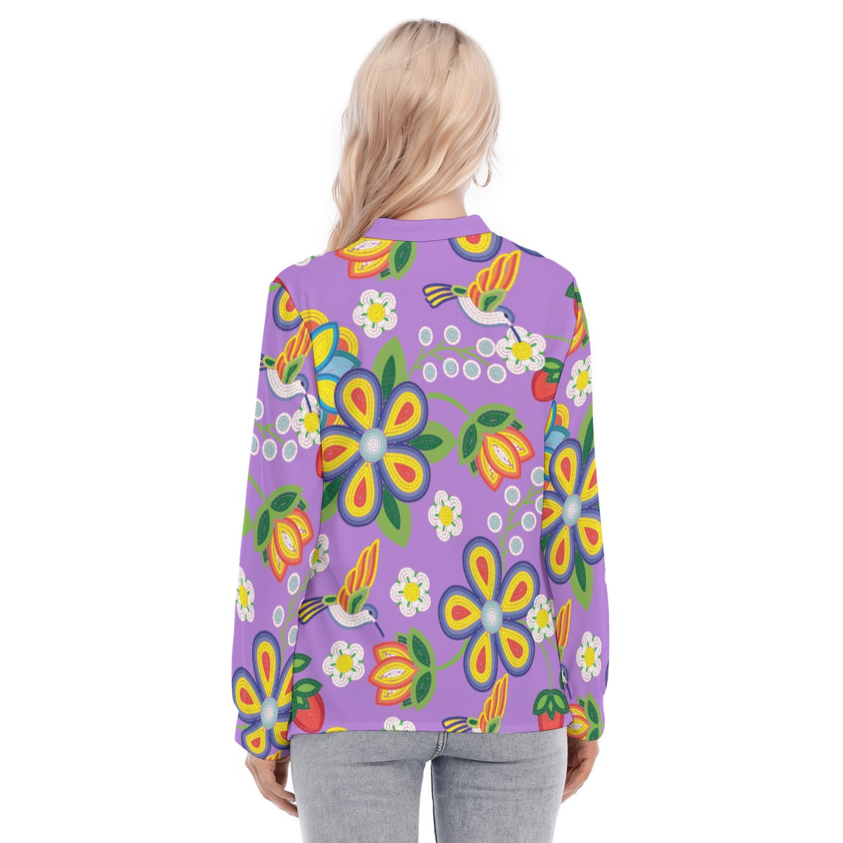 Métis Lavender Floral Beaded Long Sleeve Blouse