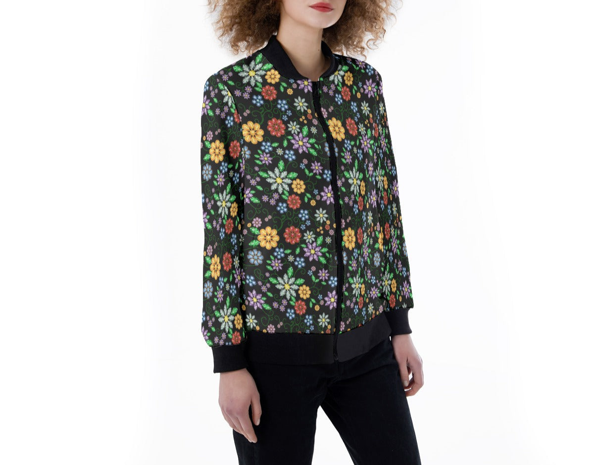Métis Inspired Floral Beaded Light Ribbed Jacket