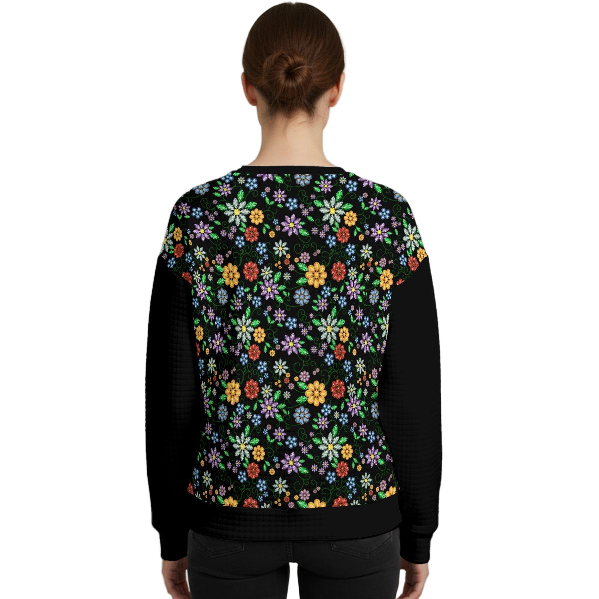 Métis Inspired Floral Beaded Waffle Knit Sweatshirt