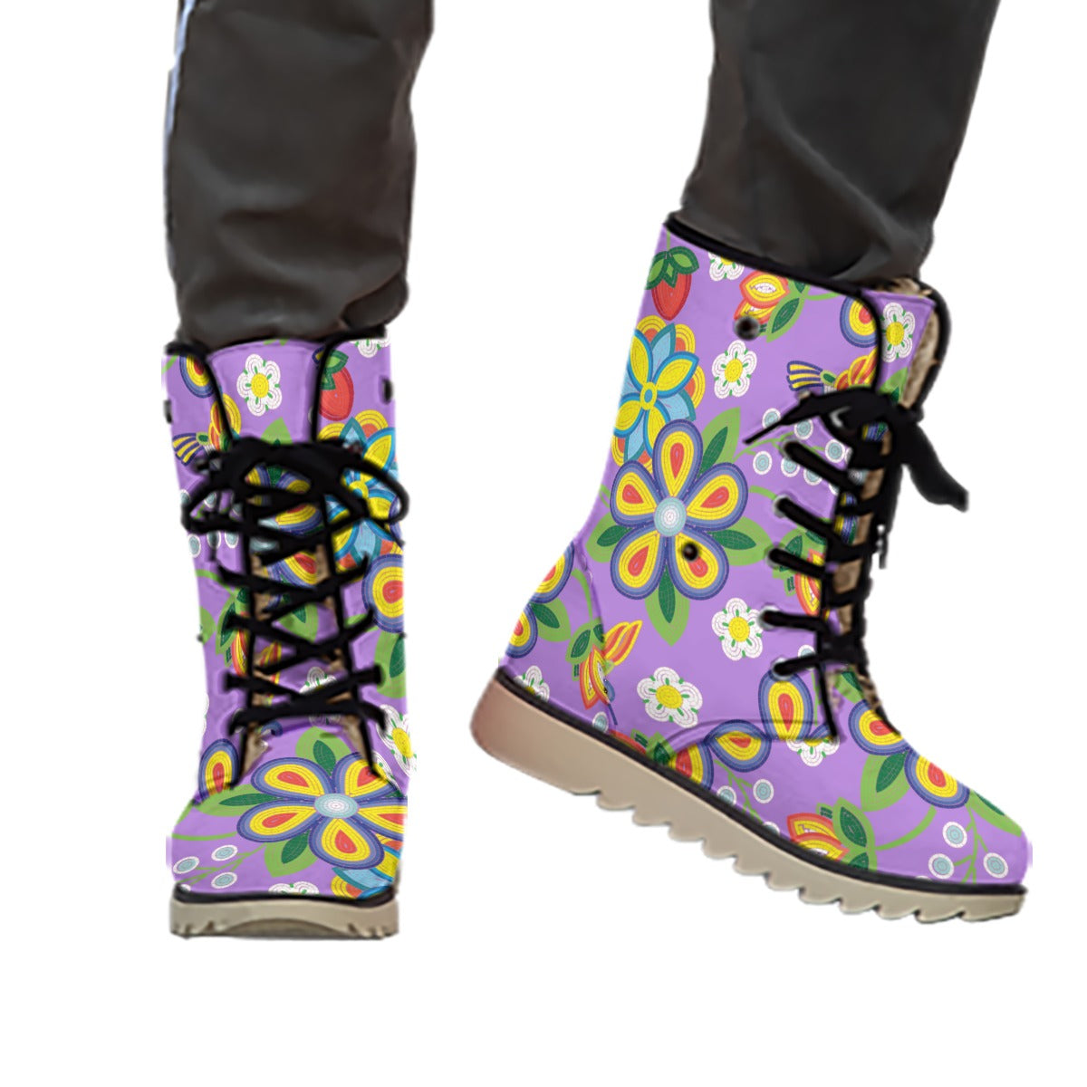 Women's Métis Lavender Floral Beaded Print Plush Boots