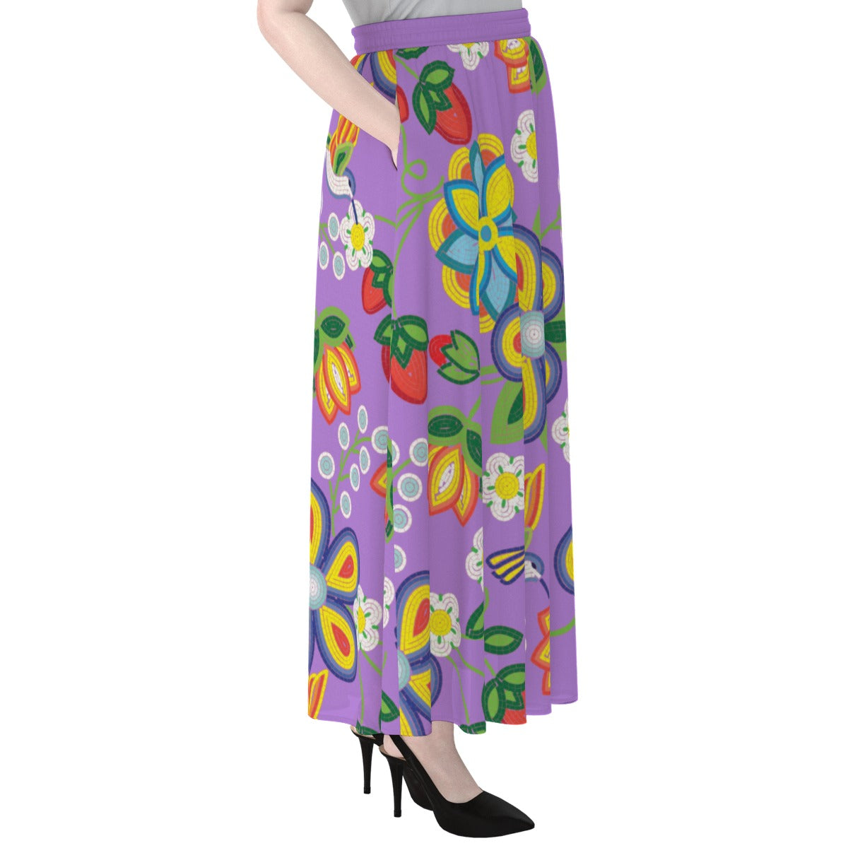 Métis Lavender Floral Beaded Lined Maxi Skirt