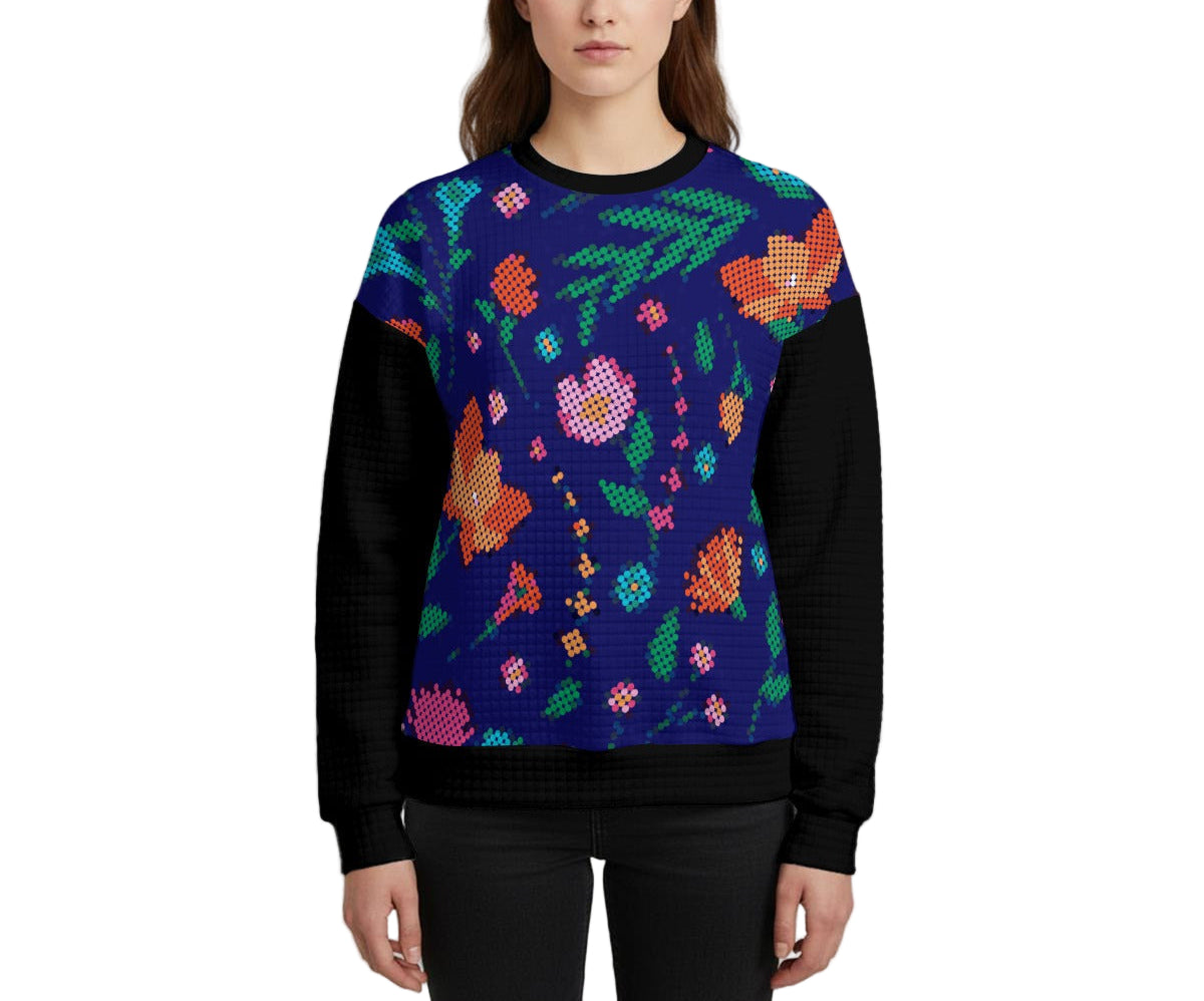Métis Digital Dotted Floral Waffle Knit Sweatshirt
