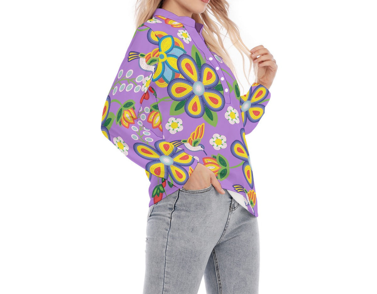 Métis Lavender Floral Beaded Long Sleeve Blouse