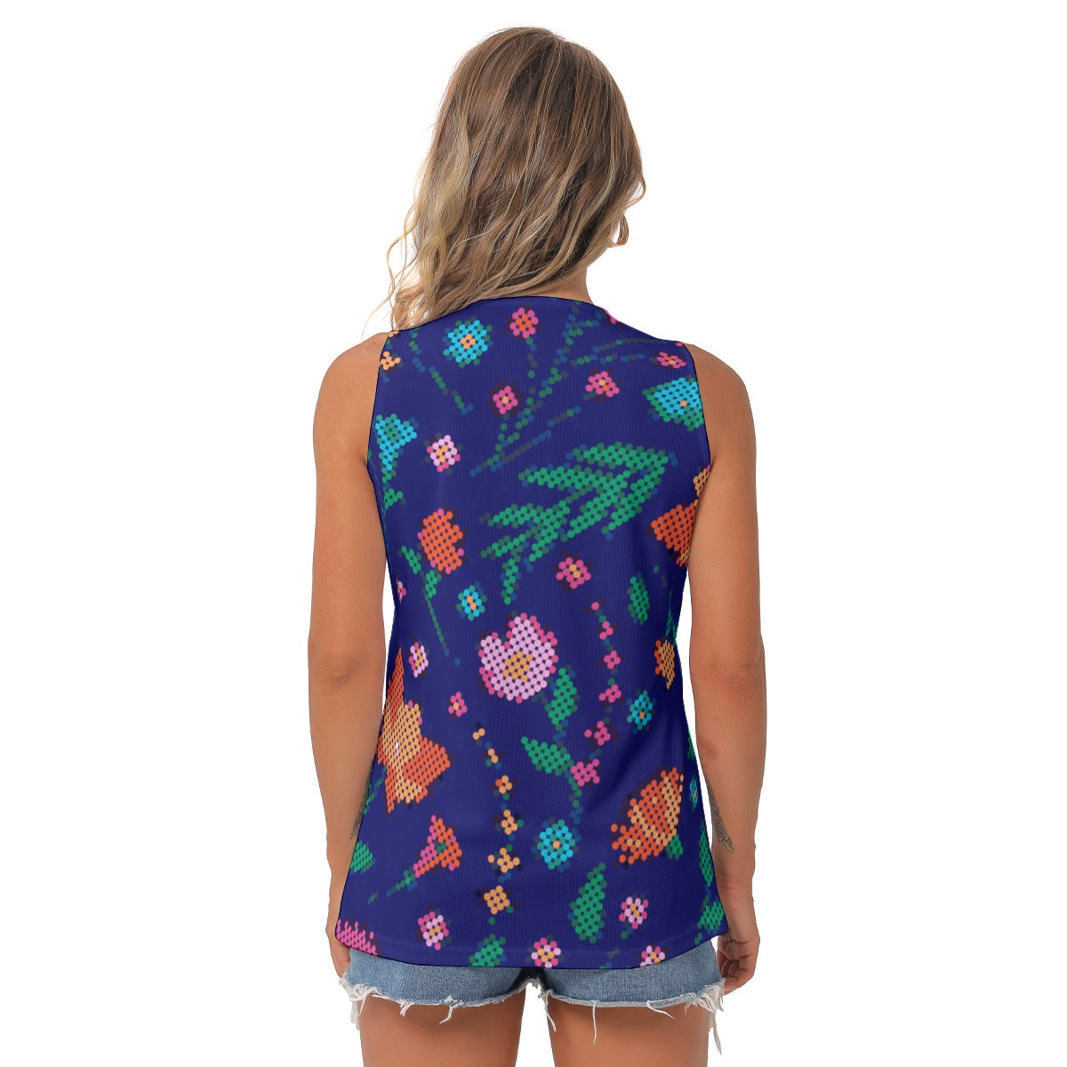 Women's Métis Digital Dotted Floral Sleeveless V-Neck Top