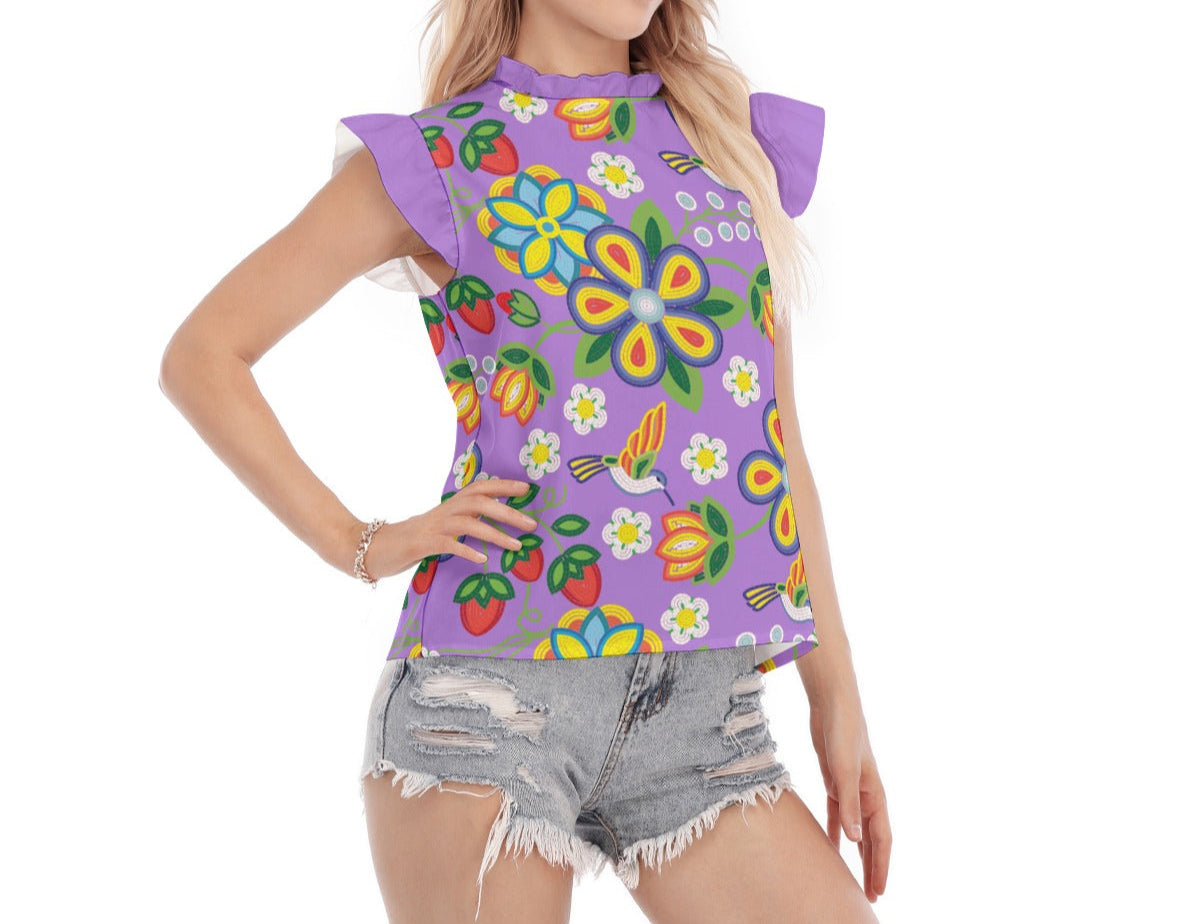 Women's Métis Lavender Floral Beaded Ruffle Blouse