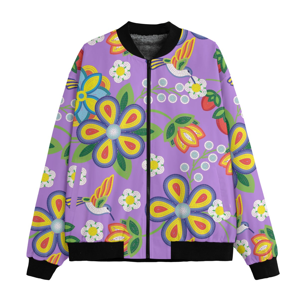 Métis Lavender Floral Beaded Fleece Bomber Jacket