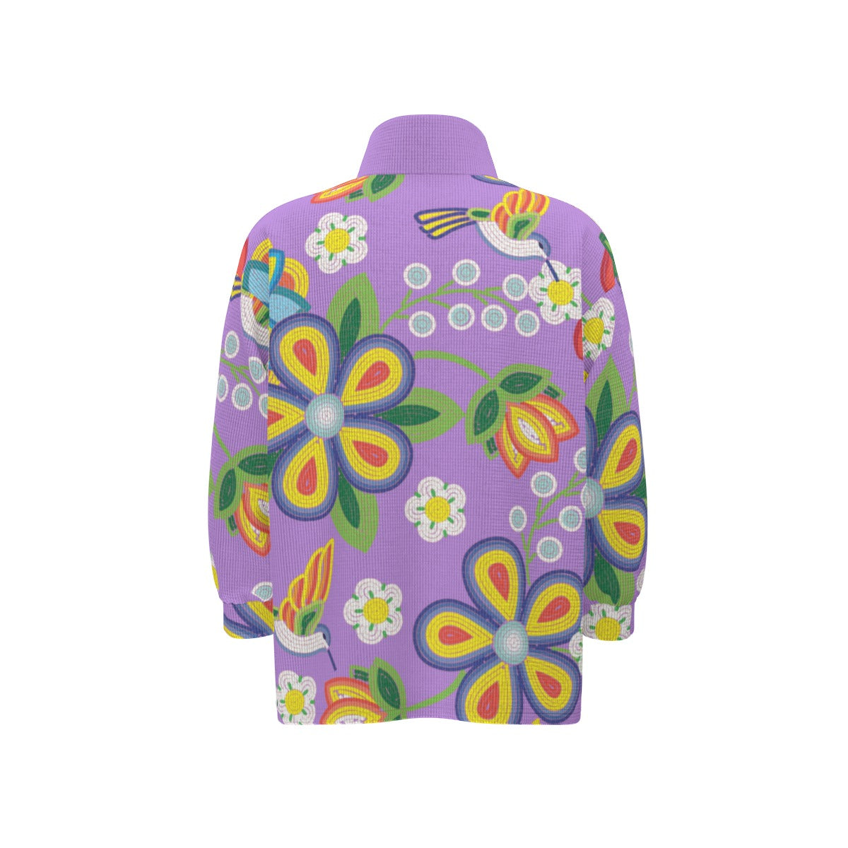 Unisex Métis Lavender Floral Beaded Zipper Sweater Jacket