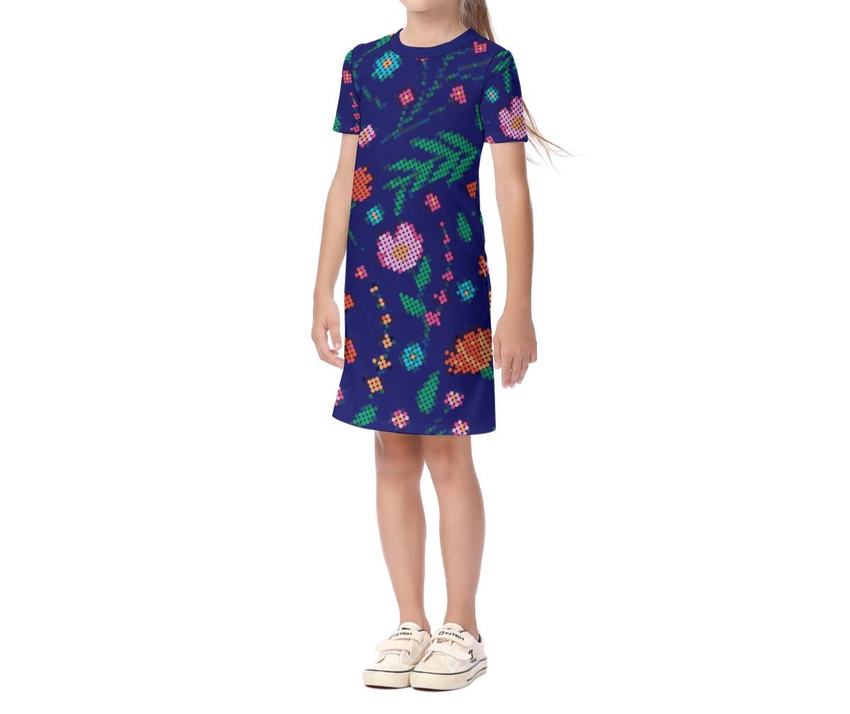 Children's Métis Digital Dotted Floral Short Sleeve Dress