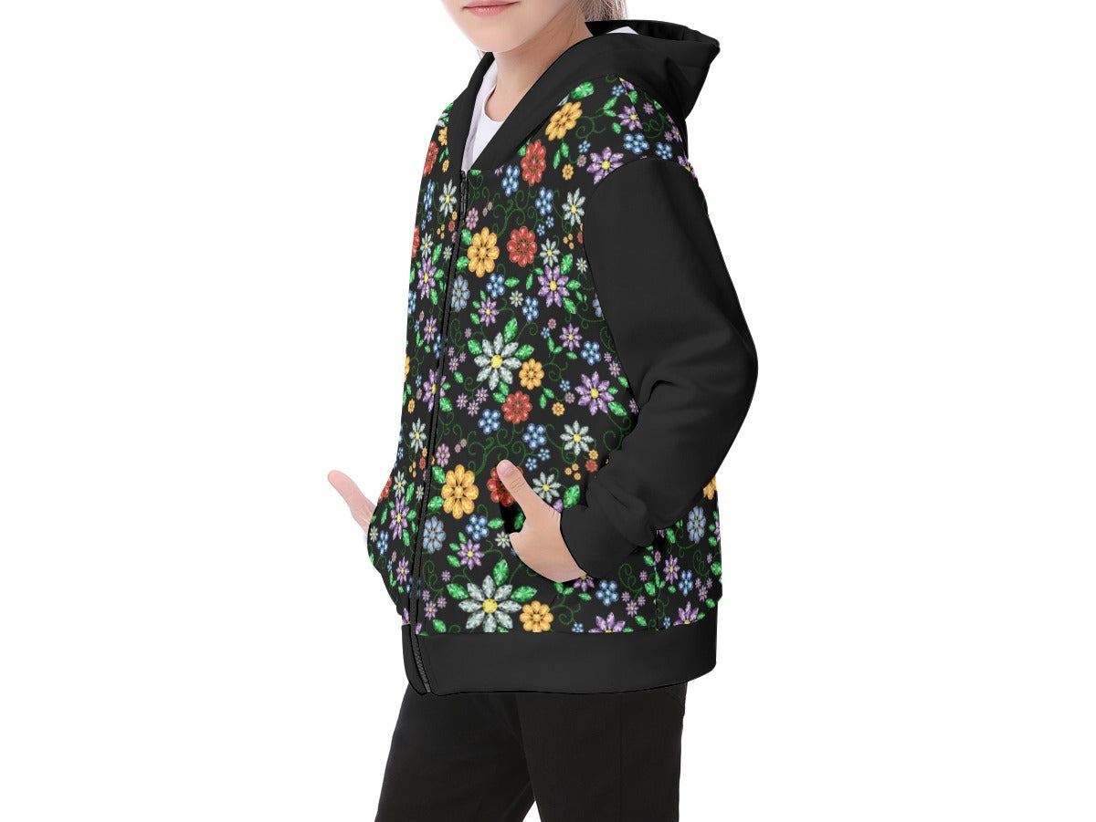 Métis Inspired Floral Beaded Fleece Zip Hoodie