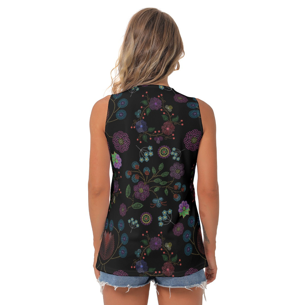 Women's Métis Floral Dotted Sleeveless V-Neck Top